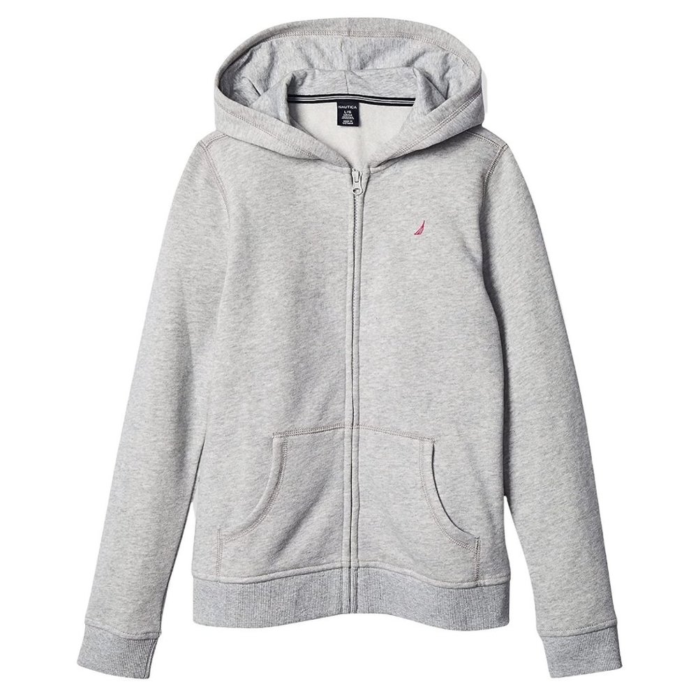 Nautica Big Girls Zip-Up Fleece Hoodie Grey Heather Size XL 16